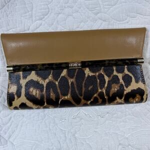 Diane von Furstenberg Women's Brown Tortoise Gold Bar Clutch Purse Vintage